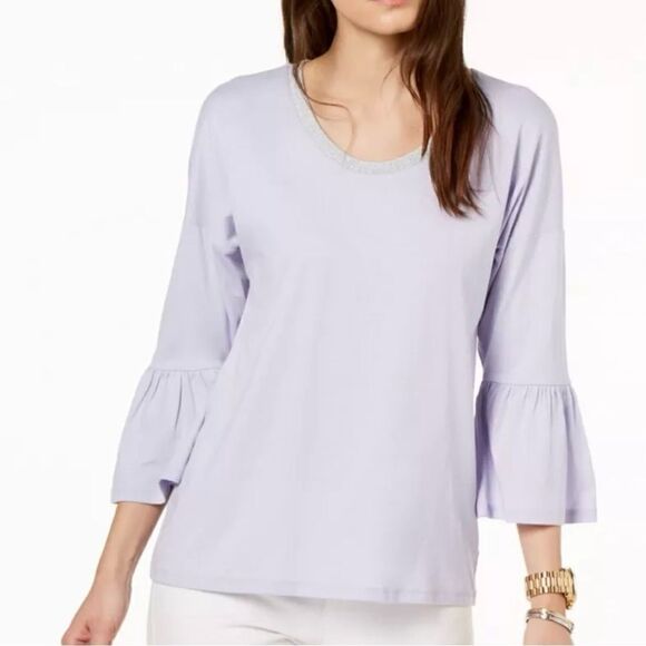 MICHAEL Michael Kors Tiered Bell Sleeve Shirt Lavender Medium - Picture 1 of 12